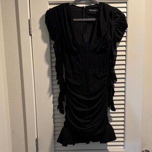 PrettyLittleThing Black Mesh Ruffle Dress